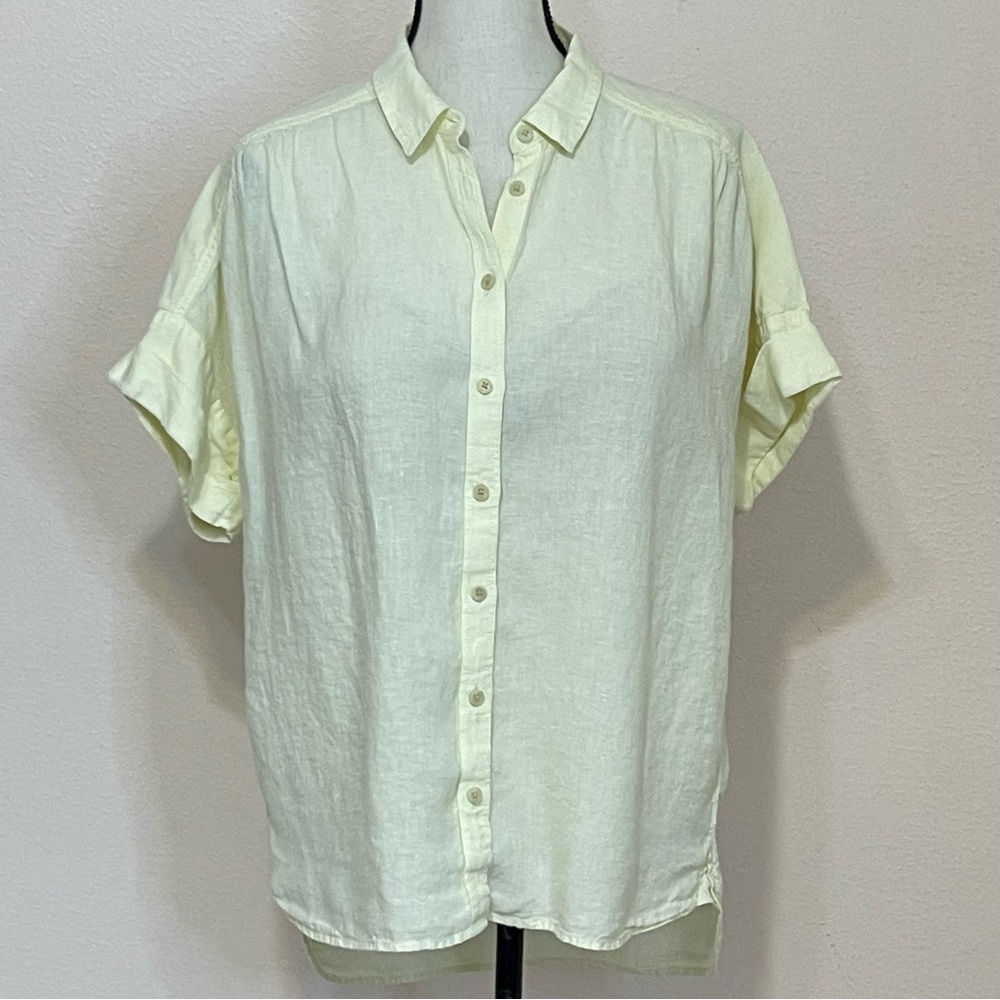 J Crew Baird McNutt Irish Linen Relaxed Fit Short Sleeve Yellow Shirt Size M
